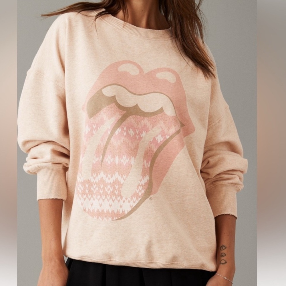 American Eagle oversized logo sweatshirt Rolling Stones size small nwot oatmeal